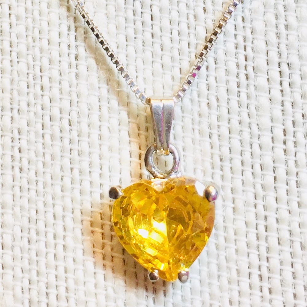 Citrine Topaz Heart, St Silver Chain